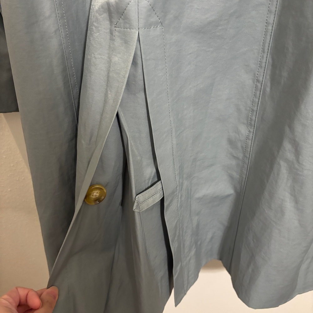 Rachel Zoe dusty sage blue hooded trench coat sz medium - Picture 4 of 14